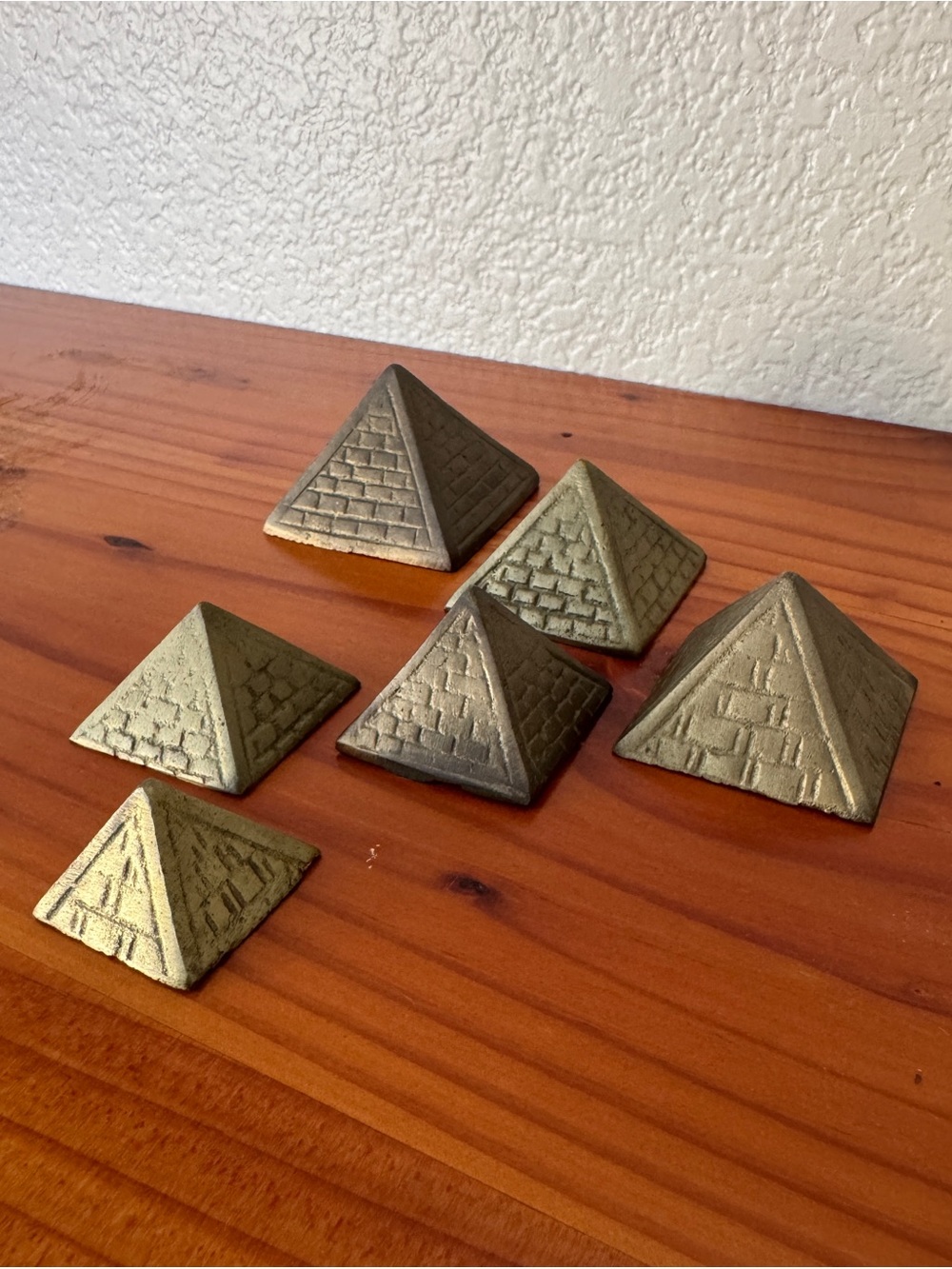 Vintage Pyramid Paperweights - Textured Metal, set of 6